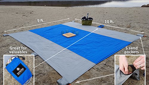 image for Zeele Outdoor Sandproof Beach Blanket XL 10 x 9 - Great for Festivals,