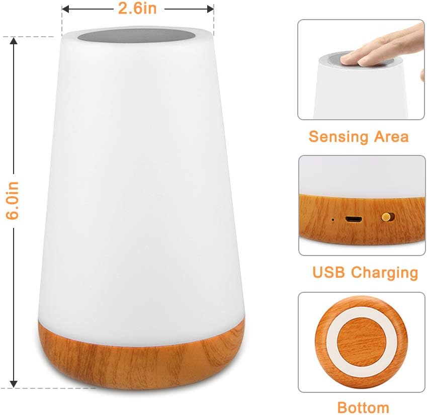 Table Lamp Touch Night Light - Portable Sensor Remote Control Bedside Lamps with Quick Rechargeable USB Dimmable Warm White Light 13 Colors RGB Table Lamp for Bedroom Living Room Office (White): Home Improvement