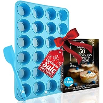 Baking & Beyond Premium 24 Mini Cup Silicone Muffin Pan and Cupcake Pans w/Spatula- 24 Cups Muffins Tray, Cupcakes Pan | Silicone Muffin Molds, Non Stick Baking Pan | Recipe E-book by B&B | Oven Safe