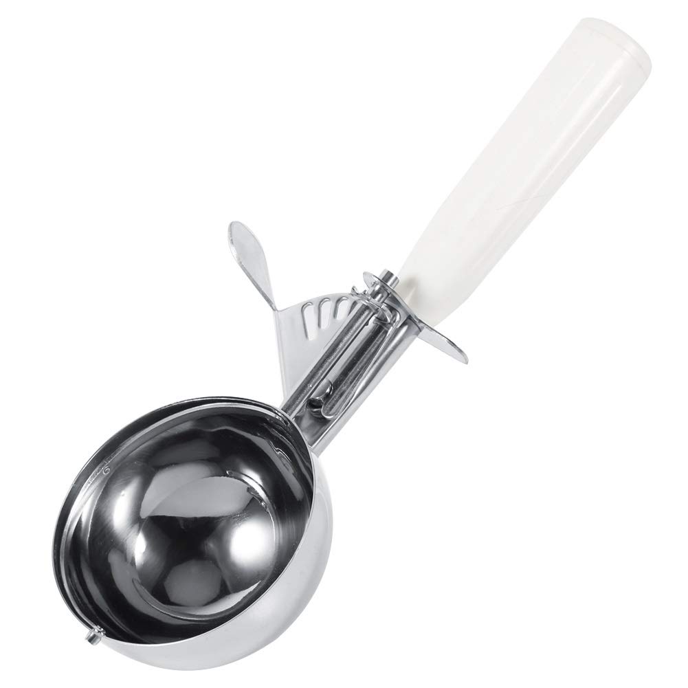 Nikou Ice Cream Scoop - Practical Stainless Steel Cookie Scoop Fruit Ice Cream Scoop Spoon with Plastic Handle Easy Trigger Kitchen Tool (Color : White-8cm)