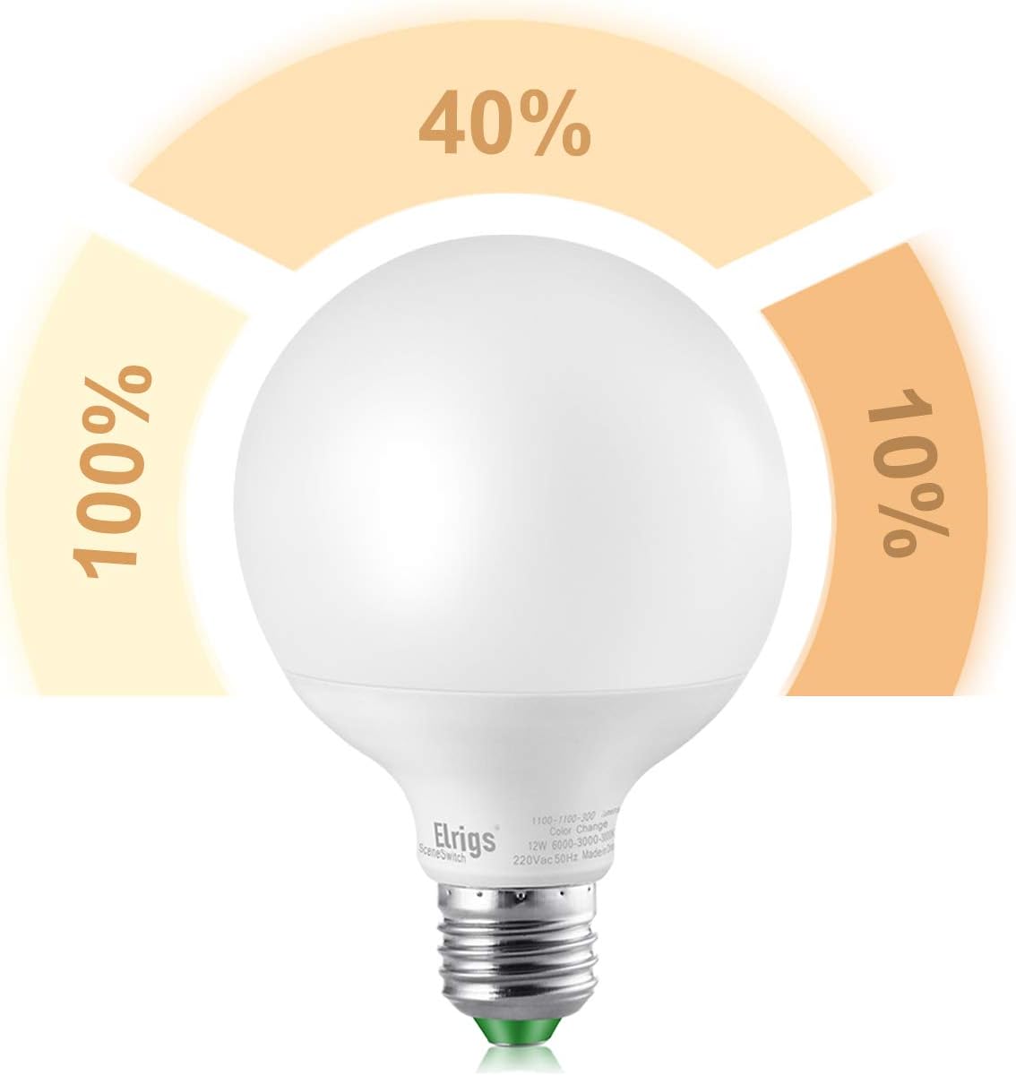 Elrigs 3-in-1 E27 Globe LED Lampe G95, Dimmen ohne Dimmer, 12W-4W-2W