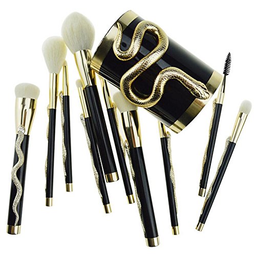 Coshine 10pcs 3D Unique Gold Snake Totem Series Makeup Brushes Set Professional Makeup Artist Tools with Cosmetic Brush Holder Case (brush holder)