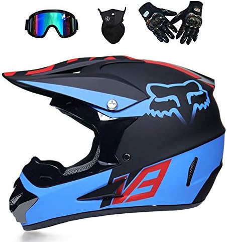 GWJNB Racing Adult Motocross Motorcycle Helmet & Adult MX Motocross AM Mountain Bike Full Face Helmet (Gloves,Goggles, Mask,4-Piece Set) L