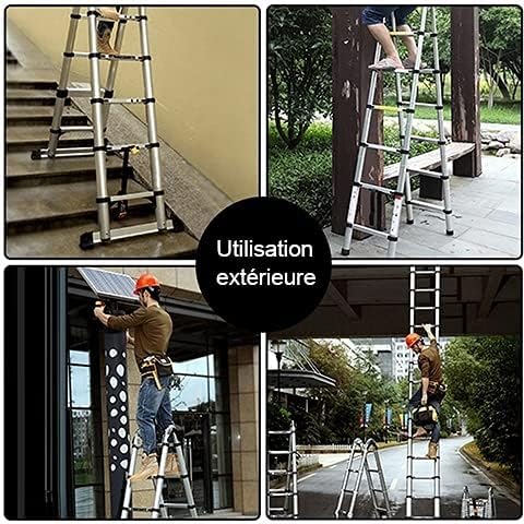 Escalera telescópica de Aluminio de 5 m, Capacidad de Carga de 150 kg, Escalera Plegable 2 en 1, Escalera multifunción de Aluminio, para Interiores y Exteriores