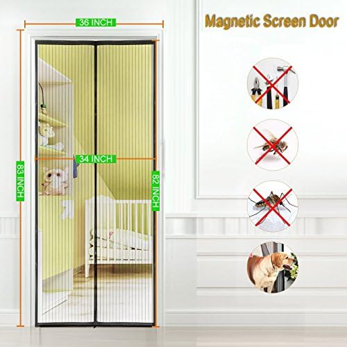 Magnetic Screen Door 36''x83''Fits Doors up to 34''x82'', Curtain For French Door/Sliding Glass Door, Magnet Screen With Full Frame Velcro