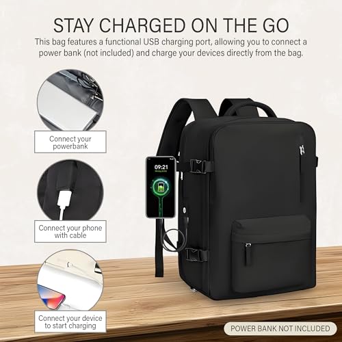 Luggage Travel Bag Backpack for Men and Women, Large Capacity Laptop Compartment, Carry On, Anti-Theft, Waterproof, Airline Approved, Travel Backpack with USB Charging Port