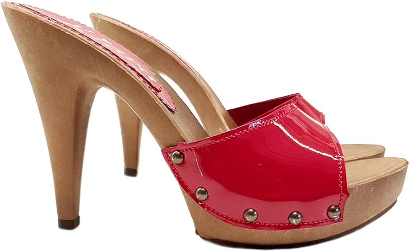 red patent leather mules