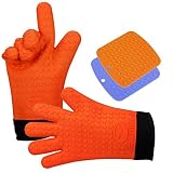 CoolFriend Silicone Cooking Gloves (Orange) – Heat Resistant Kitchen Oven Mitts – Insulated Pot Holders With Non-Slip Grip – Stove, BBQ Grill