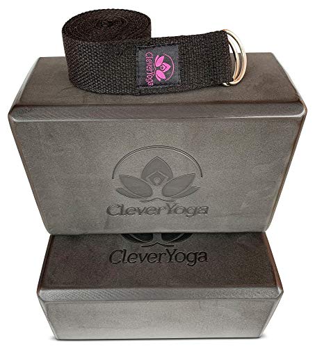 Yoga Blocks and Strap Set – Black Yoga Blocks 2 Pack with Black Yoga Strap – Yoga Accessories