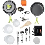MalloMe Camping Cookware Mess Kit Backpacking Gear & Hiking Outdoors Bug Out Bag Cooking Equipment Cookset | Lightweight, Compact, Durable Pot Pan Bowls – Free Folding Spork, Nylon Bag, Ebook