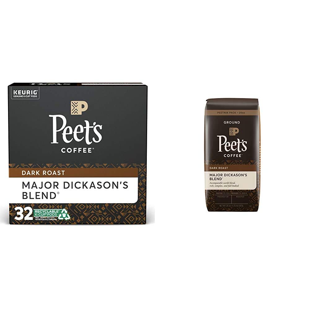 Peet's Coffee Major Dickason's Blend, Dark Roast,K-Cup, 32 ct & Major Dickason's Blend, Dark Roast Ground Coffee, 20 oz