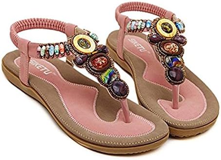Women's Bohemia String Beading Flip-flop Slingback Shoes Dressy Vintage Flat Sandals (11 US/EU 42, Pink)