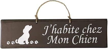 Retro Plaque En Bois Taupe J Habite Chez Mon Chien Amazon Fr Cuisine Maison