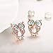iCAREu Rose Gold Plated Colorful Czechic Diamond Owl Stud Earrings for Women, Girls