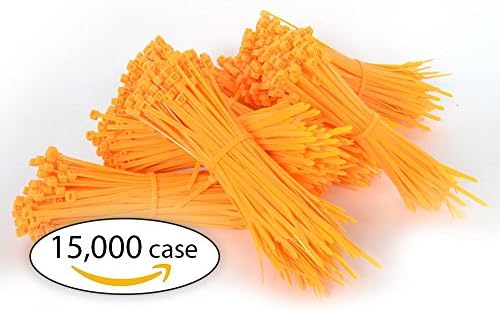 Case of Zip Ties. Case of 15,000 Cable Ties. Orange 6" Industrial Grade Self-Locking Nylon Ties. 40 lb.