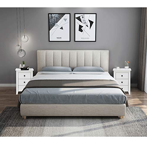 Nightstand Side End Tables, WATERJOY Modern Accent Table Drawer Cabinet for Bedroom Living Room (3 Drawers, White) (2)