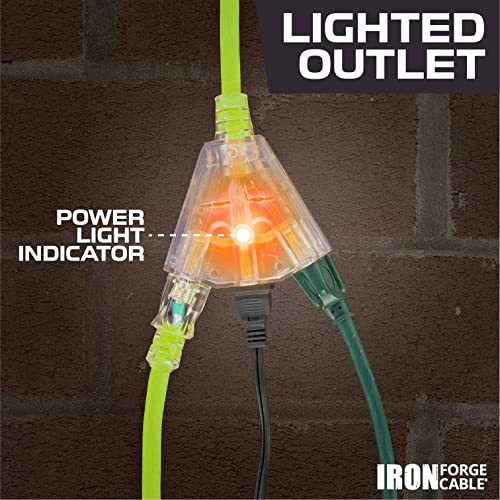 Iron 10 Ft Heavy Duty Lighted End Outdoor Extension Cord with 3
