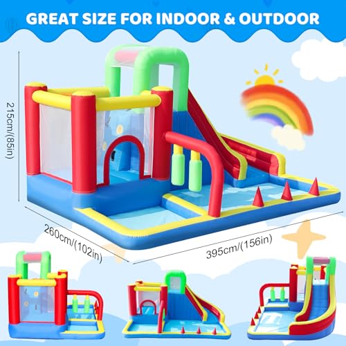 PZGEQ Bounce House, Inflatable Bouncing House for Kids, 8-in-1 Bouncy Castle with Blower, Kids Jumper Bouncy House with Slide for Indoor Outdoor Backyard