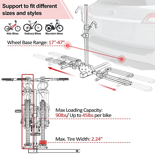 MARVOWARE Hitch Mounted Foldable 2Bike Rack Platform Style Bicycles