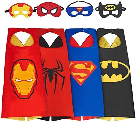NAGNACA Comics Cartoon Hero Dress Up 4Pcs Satin Capes with Felt Masks Costume