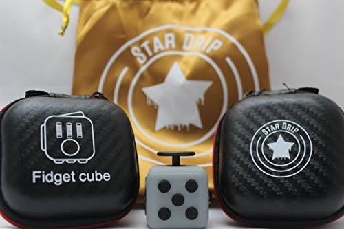 Fidget Cube Set of 2 Toys For Anxiety Stress Relief Attention Focus For Children And Adult Gift ADHD With Luxury Bag and Carrying Cases By StarDrip (Grey &amp; Black)
