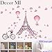 Decor MI Romance Eiffel Tower Paris Butterfly Balloon Wall Decal Stickers Waterproof Removable Background Paris Decors Wallpaper Pink Wall Decals for Girls Bedroom Living Room Bathroom 39x26 inches