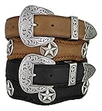 Mens Austin Texas Stars Conchos Western Leather Scalloped Belt