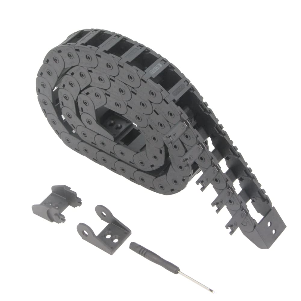 Zeberoxyz 15x20mm Drag Chain Length 1Meter Open Type Black Plastic Cable Carrier R28 with 1Kit End Connectors for 3D Printer and CNC Machines (15mmx20mm-Outside Open)