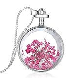 Gmai Womens Pink Flower Glass Pendant Necklace,white Gold Plating