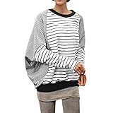 Allegra K Women Fall Winter Stripe Panel Batwing Top Loose T Shirts
