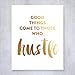 Hustle Gold Foil Print Motivational Poster Metallic Decor Inspirational Quote Modern Dorm Room Home Office Wall Art 5 inches x 7 inches A50
