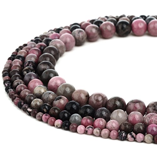 RUBYCAWholesale Natural Rhodonite Gemstone Round Loose Beads for Jewelry Making 1 Strand - 6mm