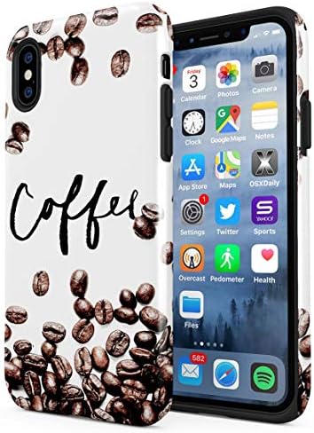 Coffee Beans Hard Plastic Shell & TPU Bumper Double Layer Tough Phone Case for Apple iPhone X & iPhone Xs
