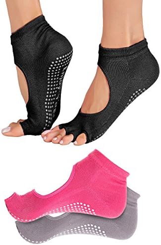Neoyowo 3 Pairs Women’s Yoga Socks Non-Skid Toeless for Pilates Gym Fitness