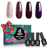 Beetles Gel Nail Polish Set, Pink Glitter Purple Dark Brown Gel Polish Kit Red Glitter Gel Polish Soak Off UV Nail Lamp LED Cured, 5ml Each Bottle for Nail Art Design Gift kit