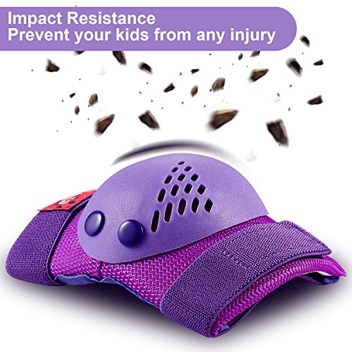 eNilecor Kids Knee Pads, Child Protective Gear Set, Toddler Knee Elbow Pads Wrist Guards for Skateboarding Cycling Roller, Rollerblade, Skates, Skateboards,Scooters (Purple, Medium)