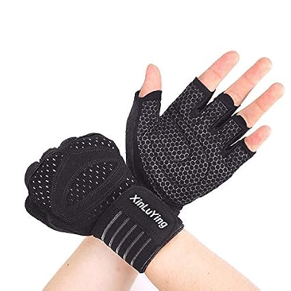 Welteayo New Ventilated Weight Lifting Gloves Wrist Wrap Exercising Gloves Full Palm Protection Great Pull Ups Cross Training Fitness
