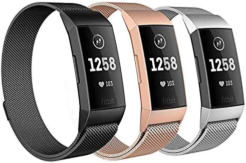 Milanese Bands for Fitbit Charge 3, SailFar 3PCS Magnetic Clasp Mesh Loop Milanese Stainless Steel Metal Bracelet Strap/Watch Band for Fitbit Charge 3,Small/Large, Men/Women, Large, 3pcs
