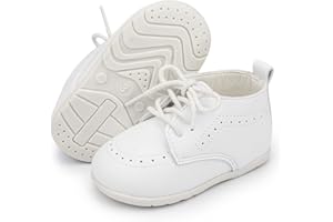 Sawimlgy Baby Boys Girls Premium Soft Leather Oxfords Dress Wedding Shoes Sturdy Rubber Sole Waterproof Lace Up Ankle Shoes Brogue Formal Loafers First Walker Newborn Infant Toddler Lazy Crib Shoes