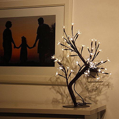 SUPOW Cherry Blossom Desk Lamp, Decorative Warm White Light, Black Branches