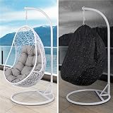 Yaheetech Hammock Chair Rattan Swing Chair Garden Indoor Outdoor White view 9