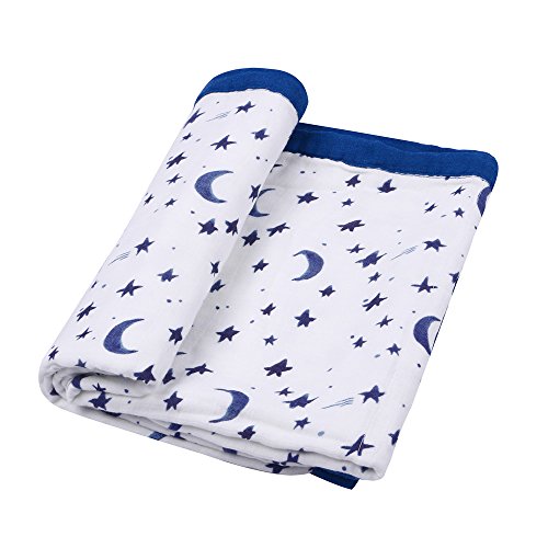 image for LittleJump Muslin Stroller Blanket - Starry Sky Print Bamboo Summer Bl