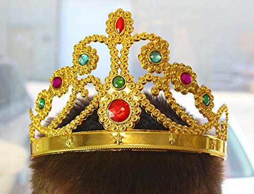 WellPackBox 4 Pack 2 Crowns And 2 Sceptors King Queen Party Costume Plastic Crown Gold, King Royal Kids Adults Birthday Party Hats Dress Up Costumes Props & Sticker - Thumbnail 2