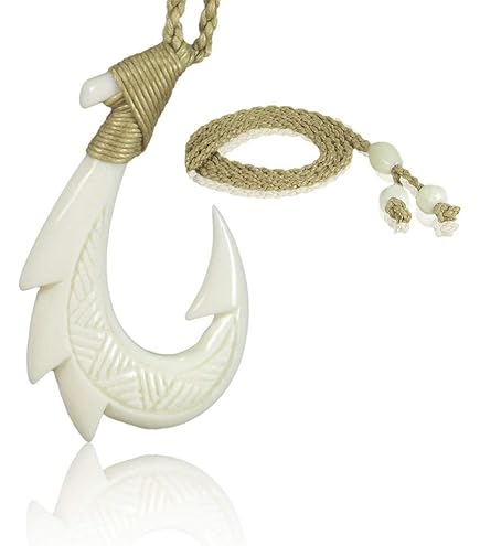KanaKala Pacific Hawaiian Made on Maui Hand Carved Bone Fish Hook Necklace Men. Our Moana Movie and Zac Brown Band Inspired Replica