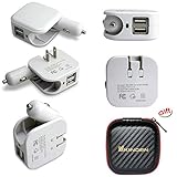 2-in-1 Compact Dual USB Wall Charger and Car Charger 5V 2.1A Fast Charging AC DC Home /Travel Charger for iPhone 7 / 6s / 6 / Plus, iPad, Samsung Galaxy and More - White