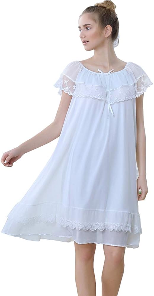 Women Victorian Nightgown，Stain Silk Vintage Sleepwear Lace Chemise