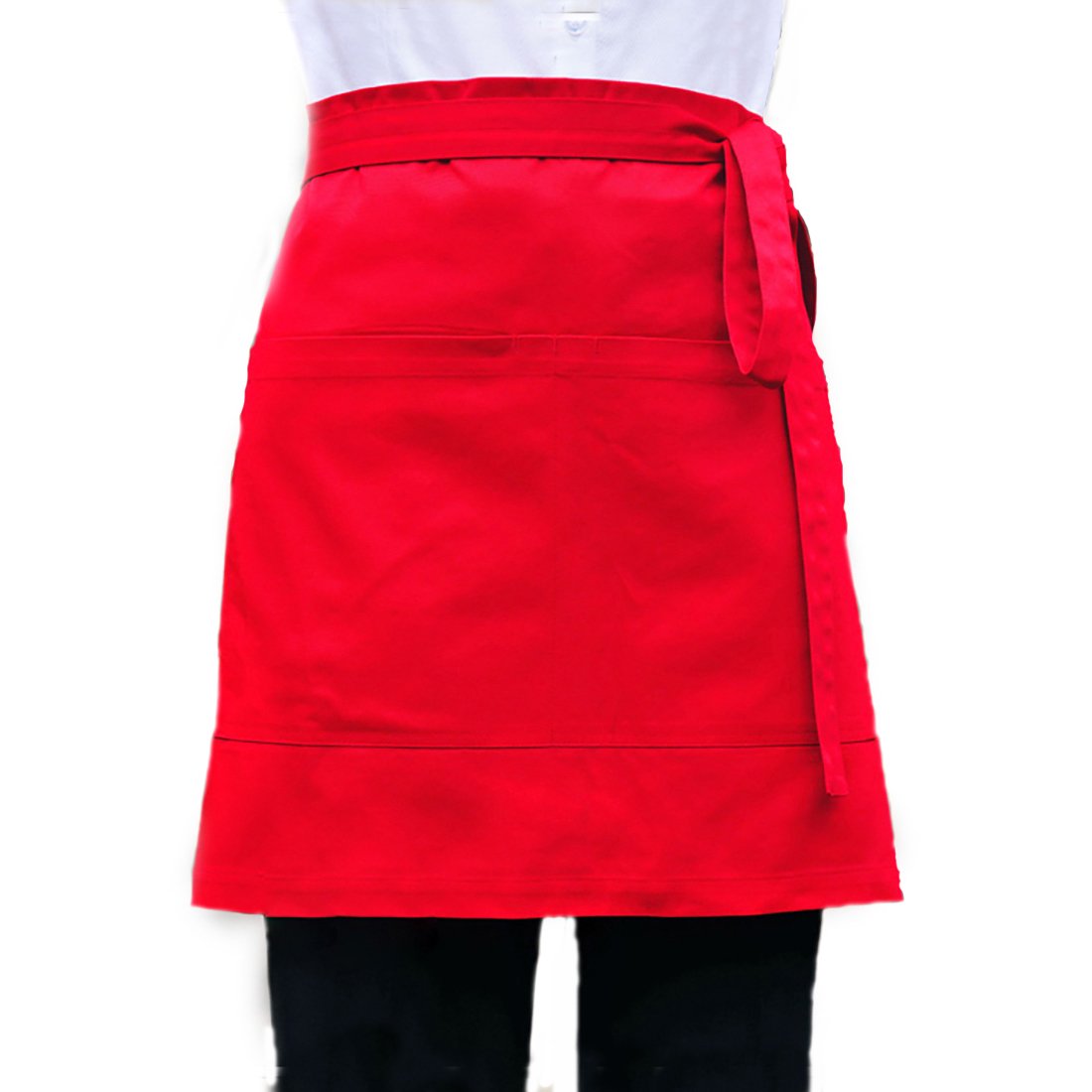 LissomPlume Unisex 2 Pockets Waist Apron Restaurant Bistro Works Half Aprons 70X45cm Red