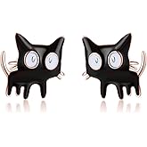 SLUYNZ Sterling Silver Small Cat Studs Earrings for Women Teens Black Cat Earrings Studs Small Kitten Earrings Cat Gift for Cat Lovers