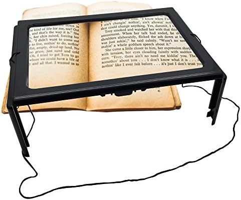 Reading Magnifier, Portable 3X Foldable Lighted Magnifier Hands-free Rectangular Full Page Magnifier for Reading with 4 LED Lights (Battery is Not Included)