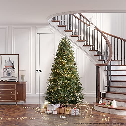 HOMAKER 7.5ft PreLit PreDecorated Pine Hinged Artificial Christmas